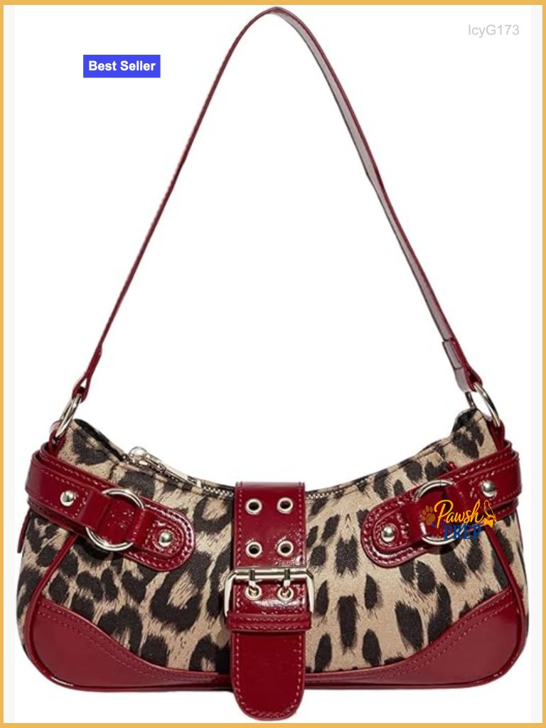 Pu Leather Leopard Print Shoulder Bag With Buckle